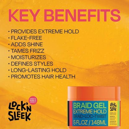 LOCK'N SLEEK Braid Gel (15 oz) - Extreme Hold, Flake-Free, High Shine Edge Control