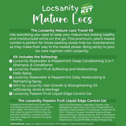 Locsanity Organic Teen Locs Essentials Kit – 2-in-1 Shampoo & Conditioner, Passion Fruit Spray, Hair Oil, Rosewater Peppermint Tightening Gel, Liquid Edge Gel