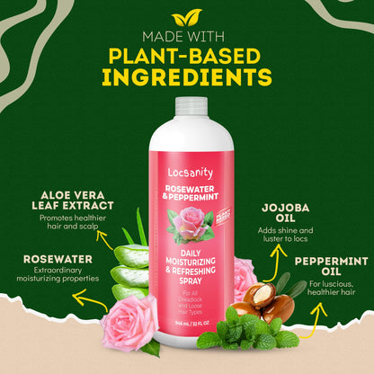 Locsanity Rosewater & Peppermint Daily Moisturizing Spray – Jumbo 32oz for Hydrated Locs & Scalp