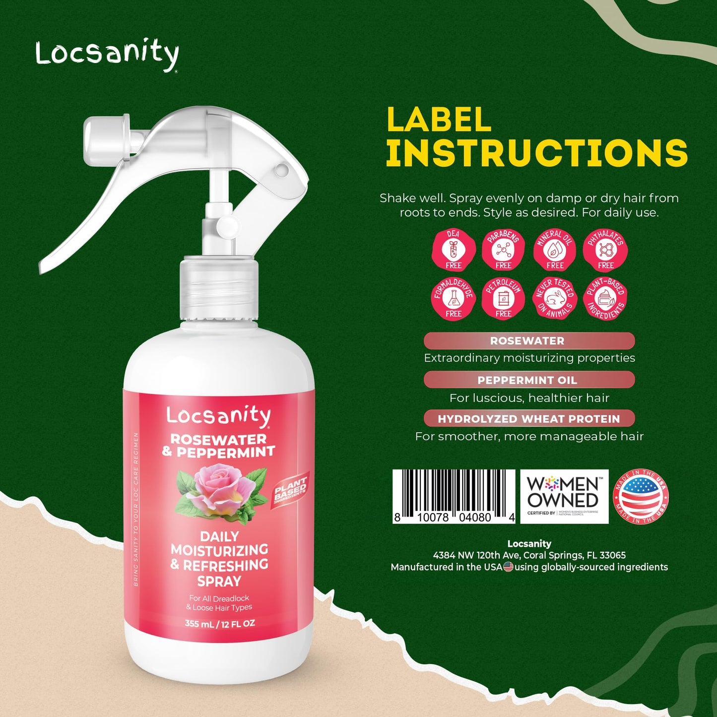 Locsanity Daily Moisturizing Spray for Locs – Rose Water & Peppermint