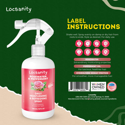 Locsanity Daily Moisturizing Spray for Locs – Rose Water & Peppermint