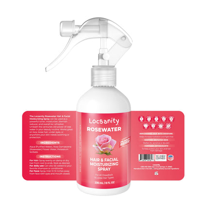 Locsanity Pure Rosewater Spray – 8oz Hydrating Rosewater Mist for Skin & Locs