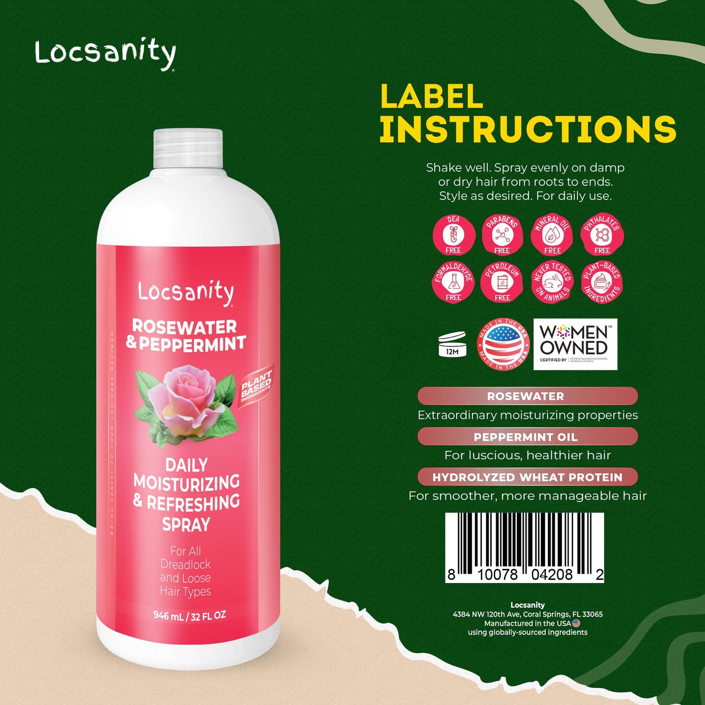 Locsanity Rosewater & Peppermint Daily Moisturizing Spray – Jumbo 32oz for Hydrated Locs & Scalp