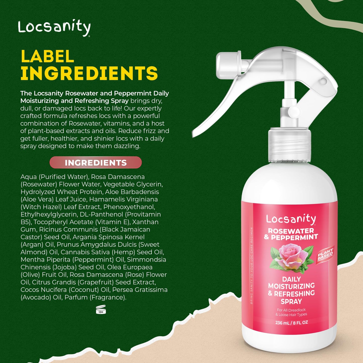 Locsanity Daily Moisturizing Rose Water & Peppermint Hair Scalp Refresher for Locs - 8oz