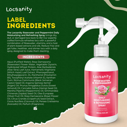 Locsanity Daily Moisturizing Rose Water & Peppermint Hair Scalp Refresher for Locs - 8oz