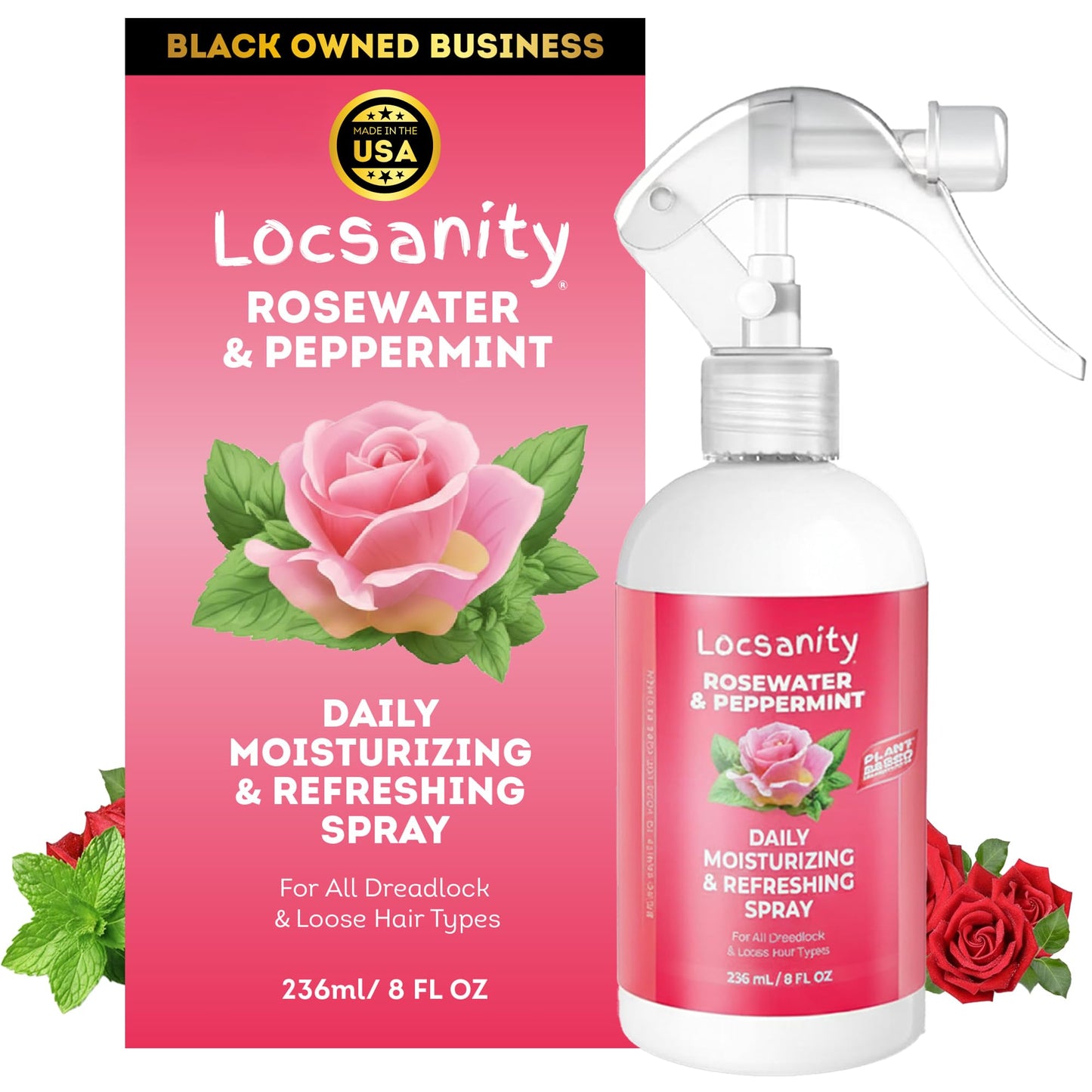 Locsanity Rosewater Peppermint Spray for Locs – Daily Moisturizing (8oz)