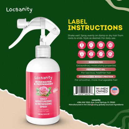 Locsanity Rosewater Peppermint Spray for Locs – Daily Moisturizing (8oz)