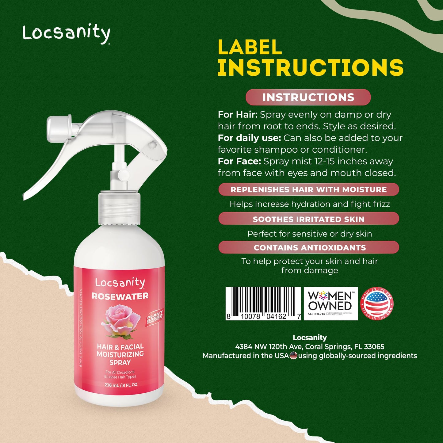 Locsanity Pure Rosewater Spray – 8oz Hydrating Rosewater Mist for Skin & Locs