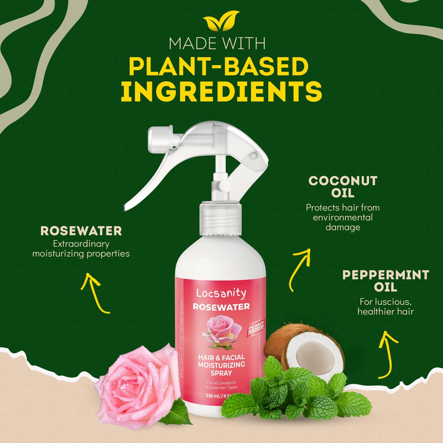 Locsanity Pure Rosewater Spray – 8oz Hydrating Rosewater Mist for Skin & Locs