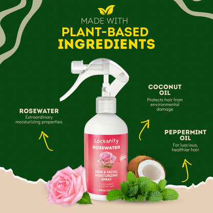 Locsanity Pure Rosewater Spray – 8oz Hydrating Rosewater Mist for Skin & Locs