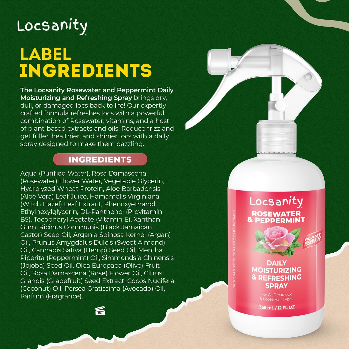 Locsanity Rosewater Peppermint Daily Spray for Locs – Scalp Moisturizer (12oz)