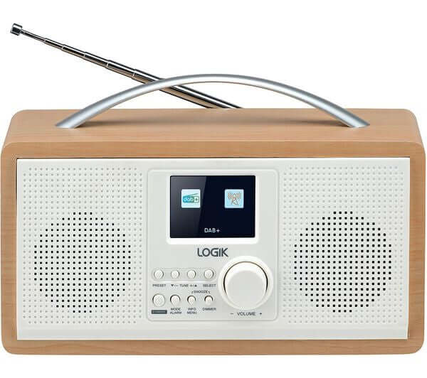 LOGIK L45DABW23 PORTABLE DAB+ FM RADIO MAINS OR BATTERY WHITE & BROWN 2.4" TFT