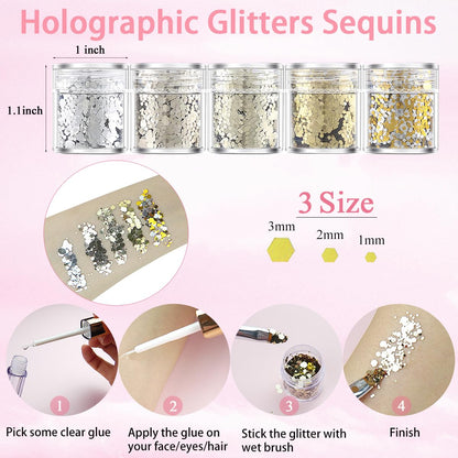 LOIKMIUP Hair & Face Gems Kit with Glue, Pearls, Glitter & Tools