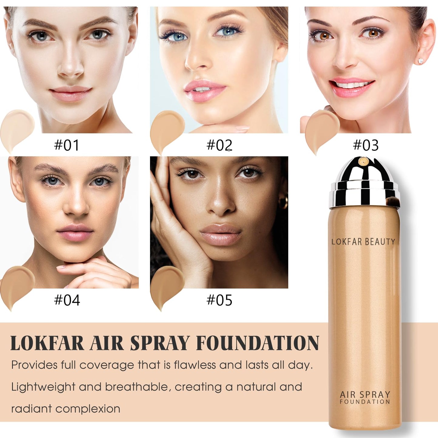 LOKFAR AirBrush Foundation Spray – Silky Mist, Full Coverage Hydrating Foundation | Buff Beige #04