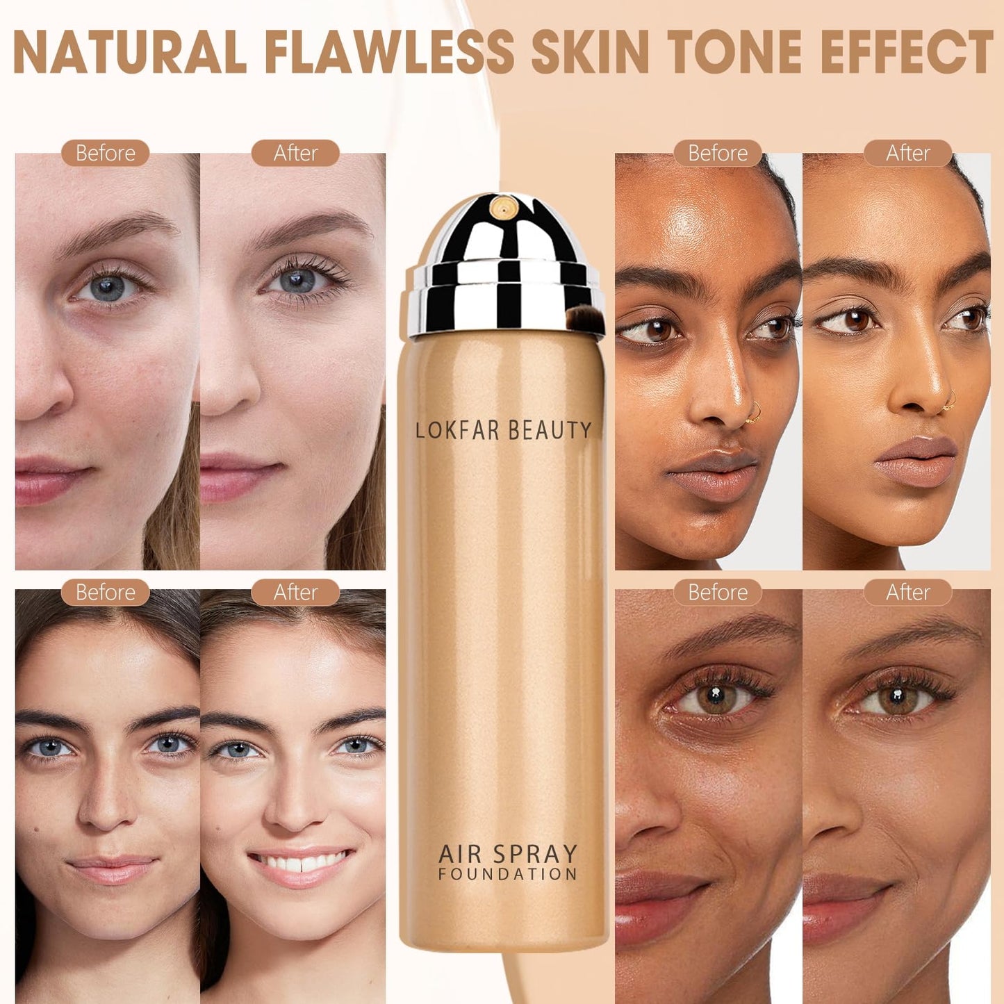 LOKFAR AirBrush Foundation Spray – Silky Mist, Full Coverage, Hydrating | Shade #05 Sand