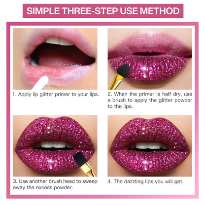 LOKFAR 4 Colors Glitter Lip Kit – Waterproof, Long-Lasting Shimmer Lip Powder & Primer Set (Set A Warm Color)