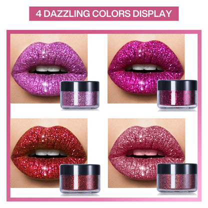 LOKFAR 4 Colors Glitter Lip Kit – Waterproof, Long-Lasting Shimmer Lip Powder & Primer Set (Set A Warm Color)