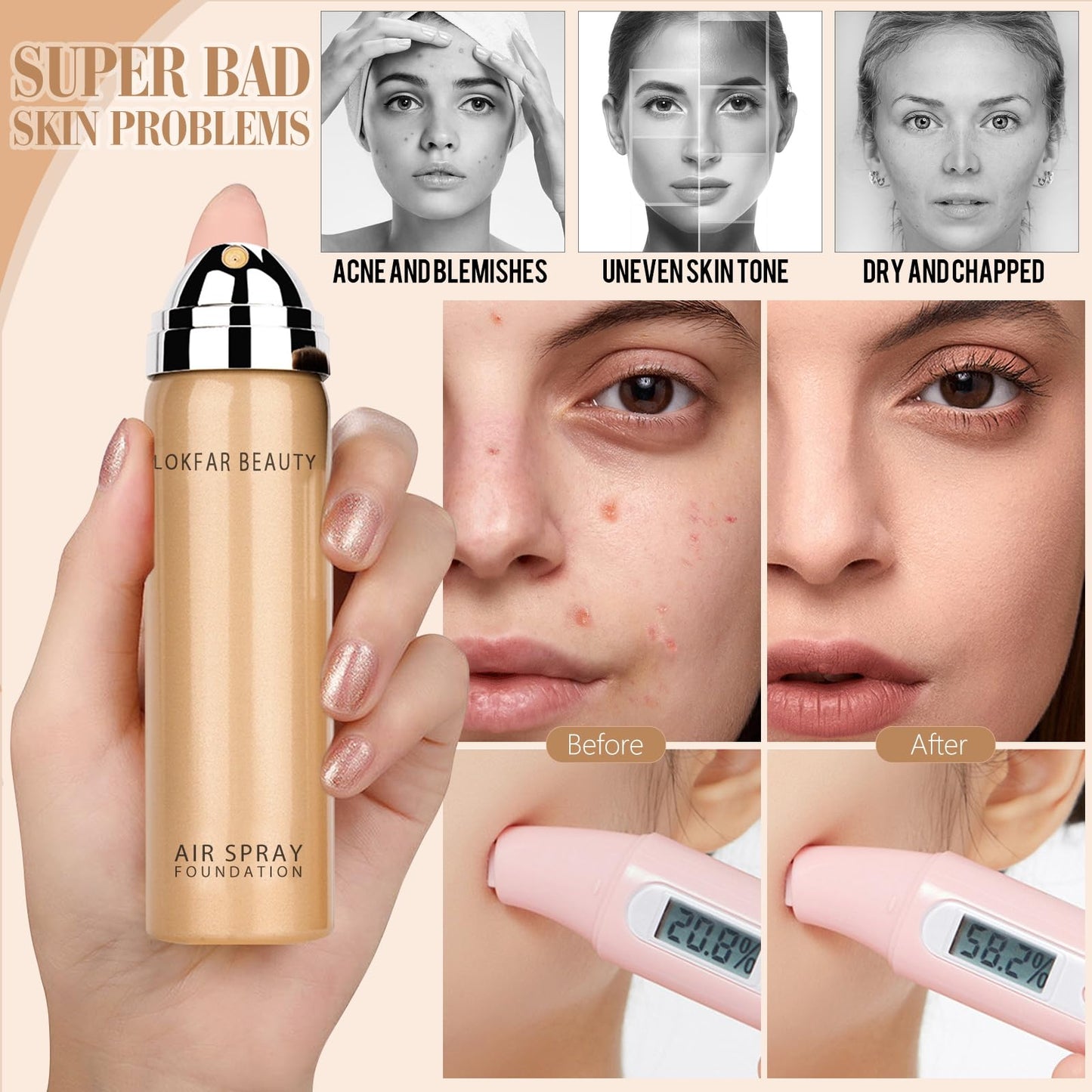 LOKFAR AirBrush Foundation Spray – Silky Mist, Full Coverage Hydrating Foundation | Buff Beige #04