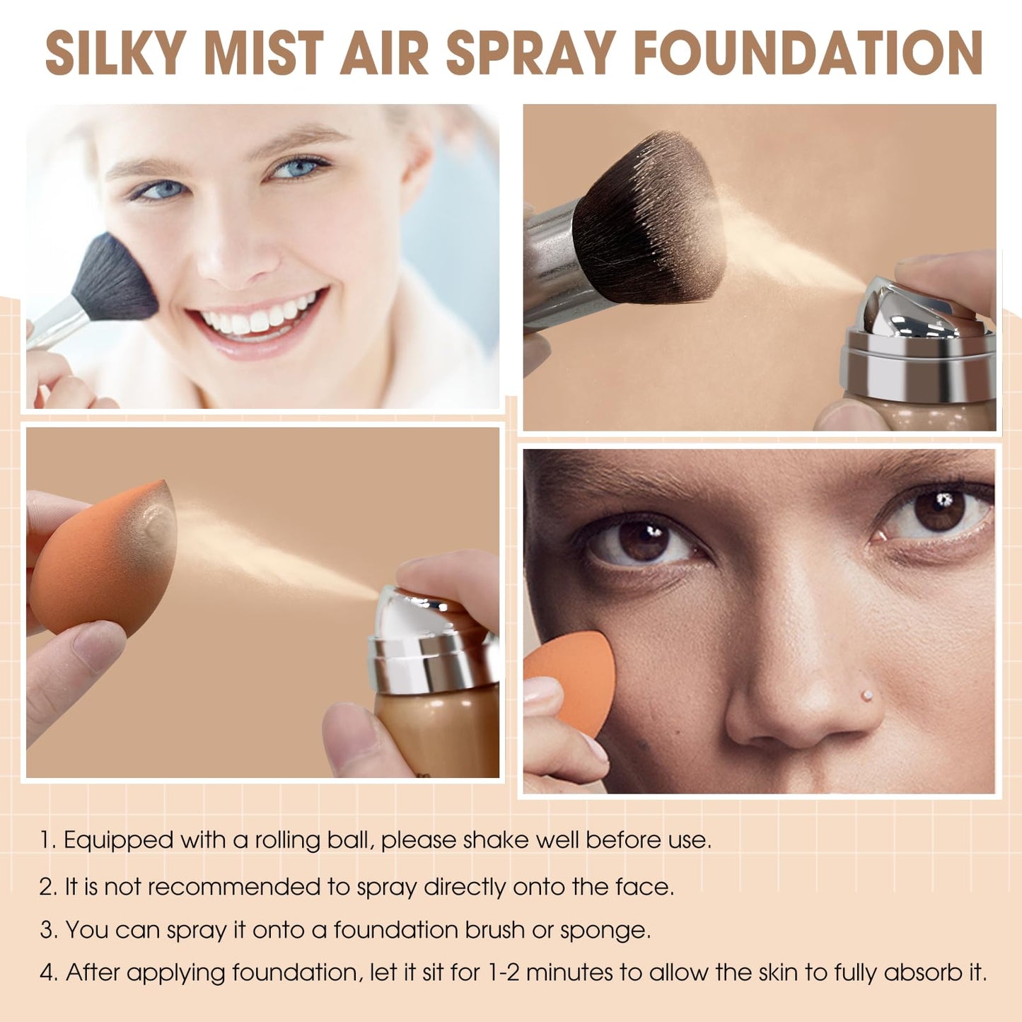 LOKFAR AirBrush Foundation Spray – Silky Mist, Full Coverage, Hydrating | Shade #05 Sand