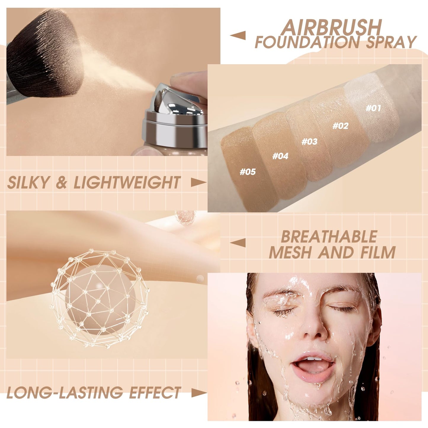 LOKFAR AirBrush Foundation Spray – Silky Mist, Full Coverage Hydrating Foundation | Buff Beige #04