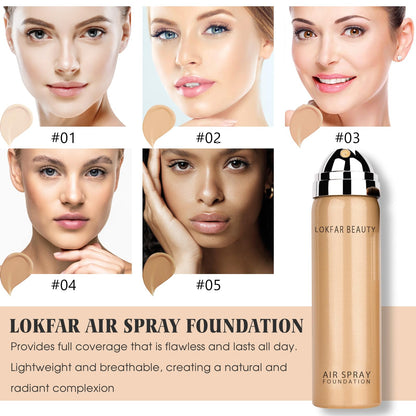 LOKFAR AirBrush Foundation Spray – Silky Mist, Full Coverage, Hydrating | Shade #05 Sand