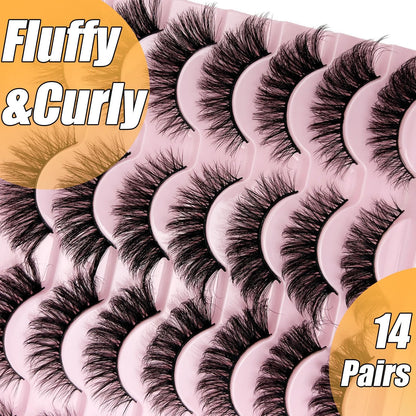 loladook Cat Eye Lashes Fluffy Wispy 3-18mm | Faux Mink, C Curl, 14 Pairs