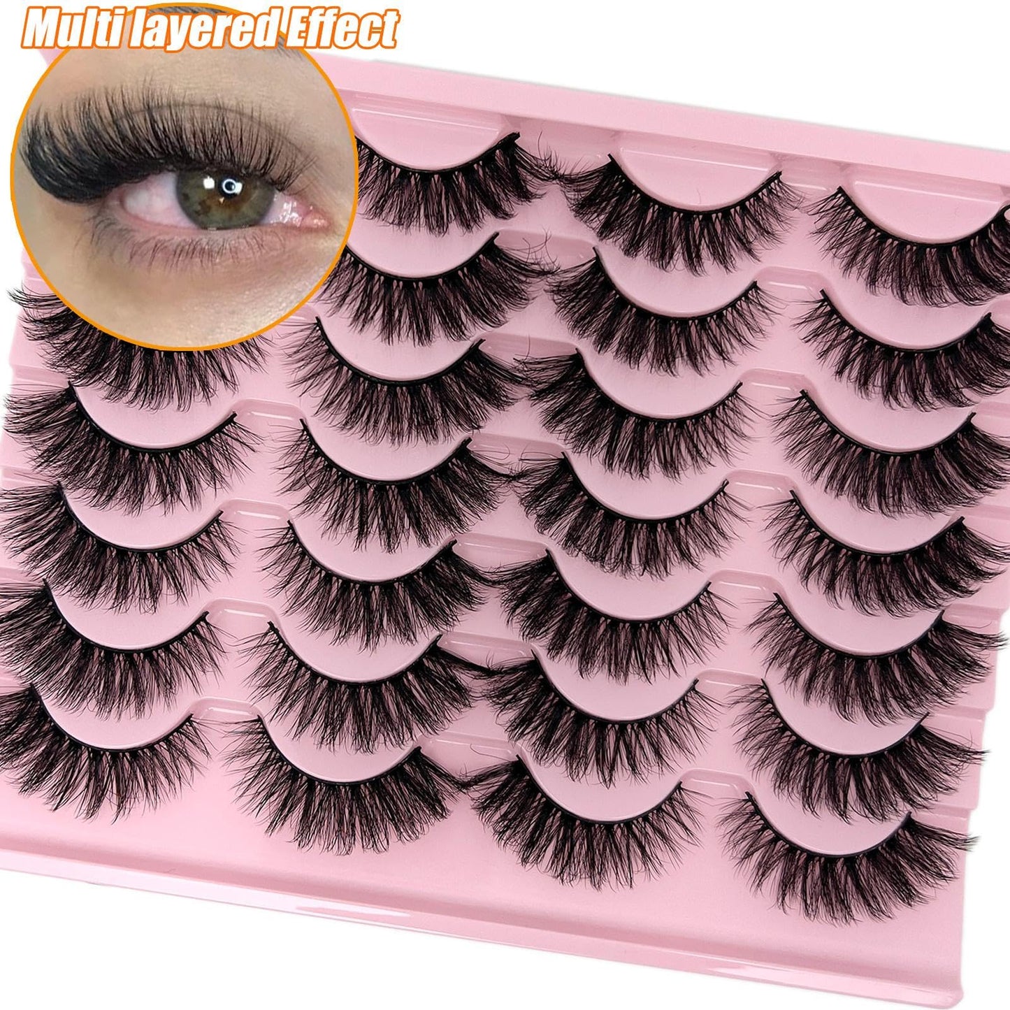 loladook Cat Eye Lashes Fluffy Wispy 3-18mm | Faux Mink, C Curl, 14 Pairs