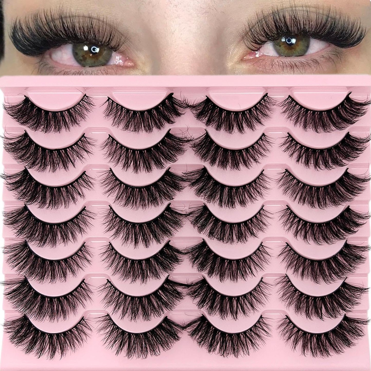 loladook Cat Eye Lashes Fluffy Wispy 3-18mm | Faux Mink, C Curl, 14 Pairs