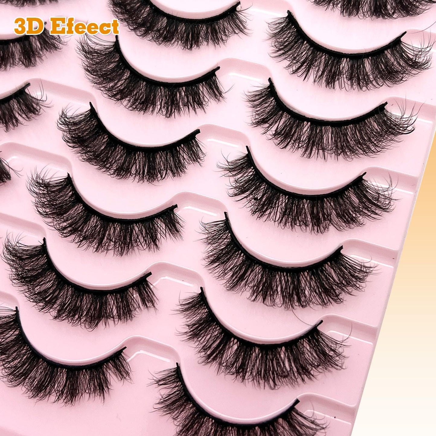 loladook Fake Lashes Natural Look Short Fluffy Lashes – D Curl Cat Eye, 14-Pair Reusable Pack
