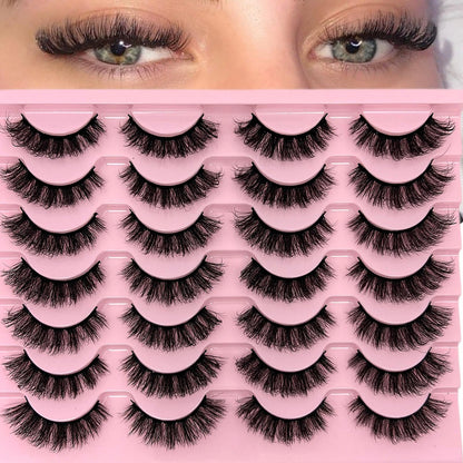 loladook Fake Lashes Natural Look Short Fluffy Lashes – D Curl Cat Eye, 14-Pair Reusable Pack