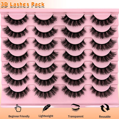loladook Fake Lashes Natural Look Short Fluffy Lashes – D Curl Cat Eye, 14-Pair Reusable Pack