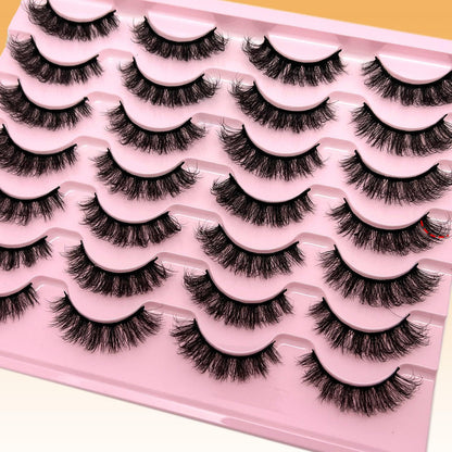 loladook Fake Lashes Natural Look Short Fluffy Lashes – D Curl Cat Eye, 14-Pair Reusable Pack