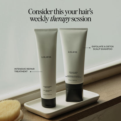 LolaVie Jen's Sunday Reset Duo: Exfoliate & Detox Scalp Shampoo + Intensive Repair Treatment