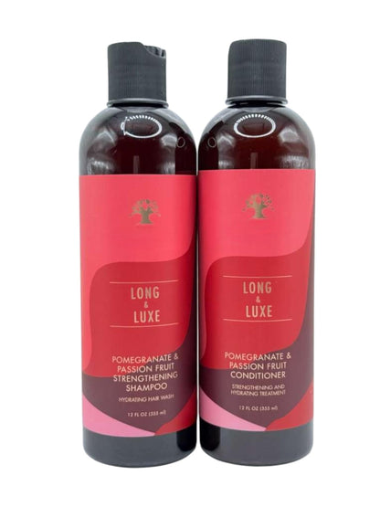 Long & Luxe Strengthening Shampoo & Conditioner Duo – 12 oz Each, Sulfate-Free, Pomegranate & Passion Fruit