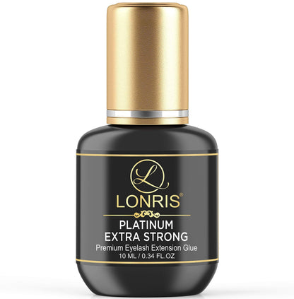 LONRIS Platinum Extra Strong Lash Glue – 8-9 Weeks Retention, 0.5-1s Dry, Black Adhesive 10ml | Professional Lash Extensions