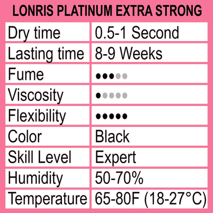 LONRIS Platinum Extra Strong Lash Glue – 8-9 Weeks Retention, 0.5-1s Dry, Black Adhesive 10ml | Professional Lash Extensions