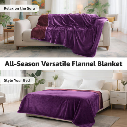 LOOBANI Waterproof Blanket for Bed - Reversible Flannel Twin 60x80, Purple