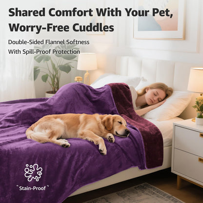 LOOBANI Waterproof Blanket for Bed - Reversible Flannel Twin 60x80, Purple