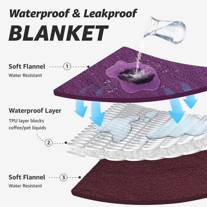 LOOBANI Waterproof Blanket for Bed - Reversible Flannel Twin 60x80, Purple