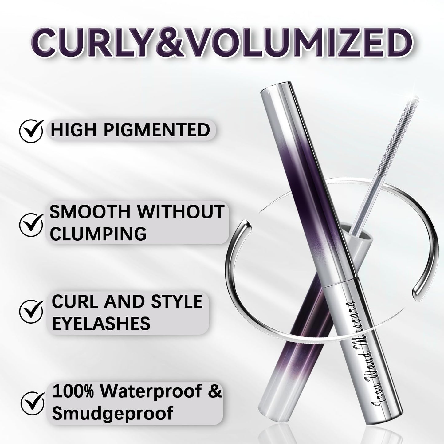 Loobexery 3D Curling Iron Wand Mascara – 2-Pack, Metal, Washable & Smudge-Proof