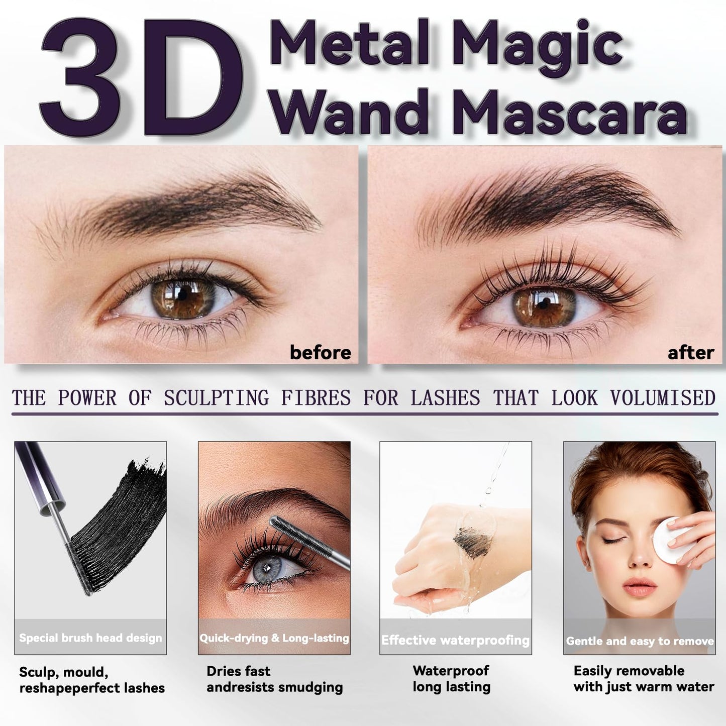 Loobexery 3D Curling Iron Wand Mascara – 2-Pack, Metal, Washable & Smudge-Proof