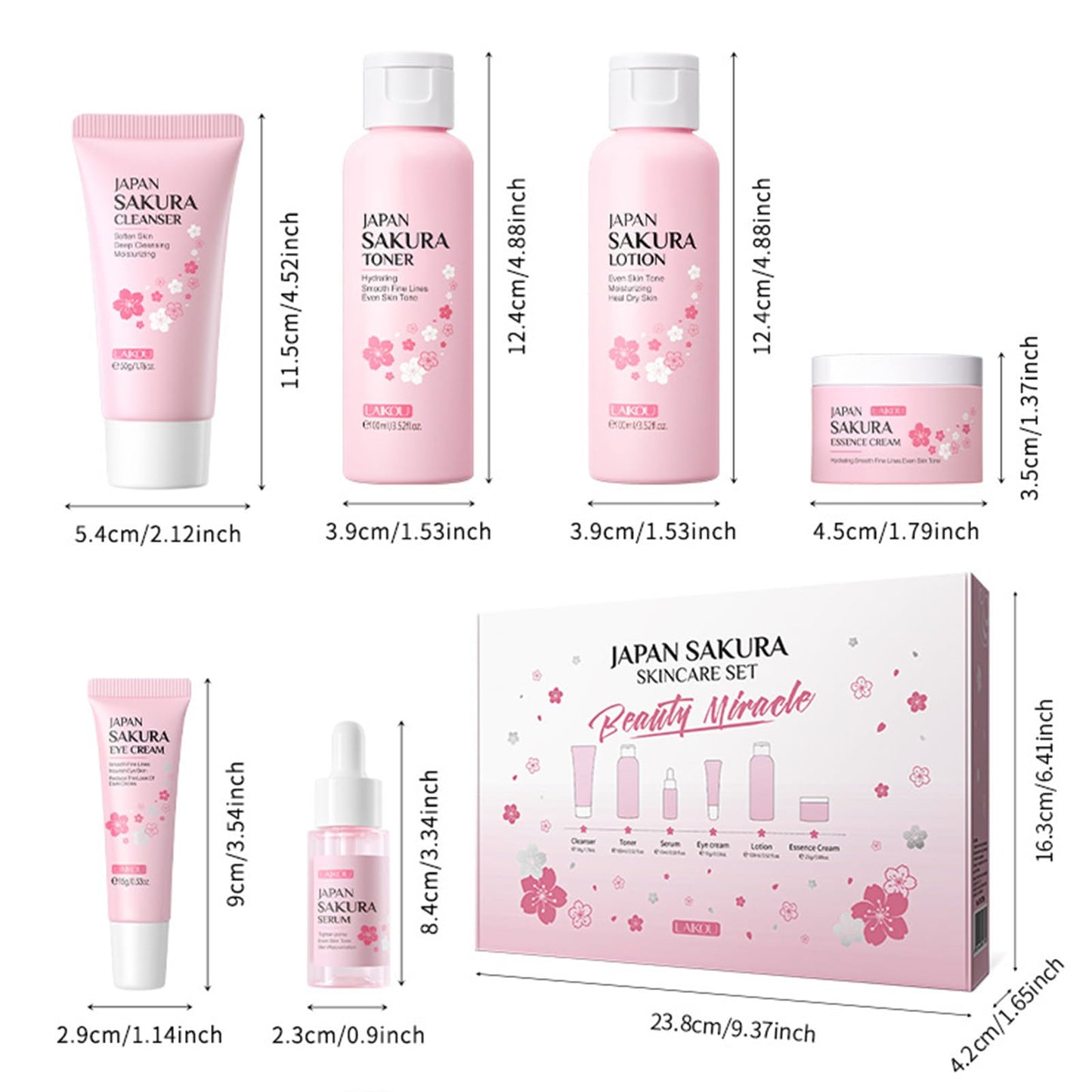 Loobexery 6-Pcs Sakura Skin Care Set – Japan Sakura Beauty Gift Kit for Women