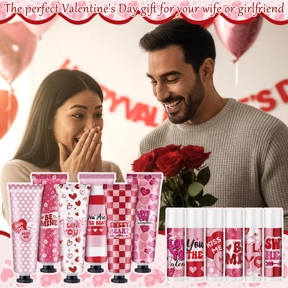 Loopeer 12-Set Valentine Hand Cream & Lip Balm Gifts | Bulk Galentine's Day & Valentine Party Favors