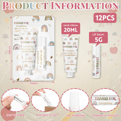 Loopeer 12-Set Boho Rainbow Lip Balm & Hand Cream Gift – Bulk Teacher & Employee Appreciation