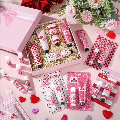 Loopeer 12-Set Valentine Hand Cream & Lip Balm Gifts | Bulk Galentine's Day & Valentine Party Favors