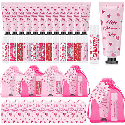 Loopeer 12-Piece Galentine's Day Hand Cream & Lip Balm Gift Set | Bulk Gifts with Cards & Organza Bags