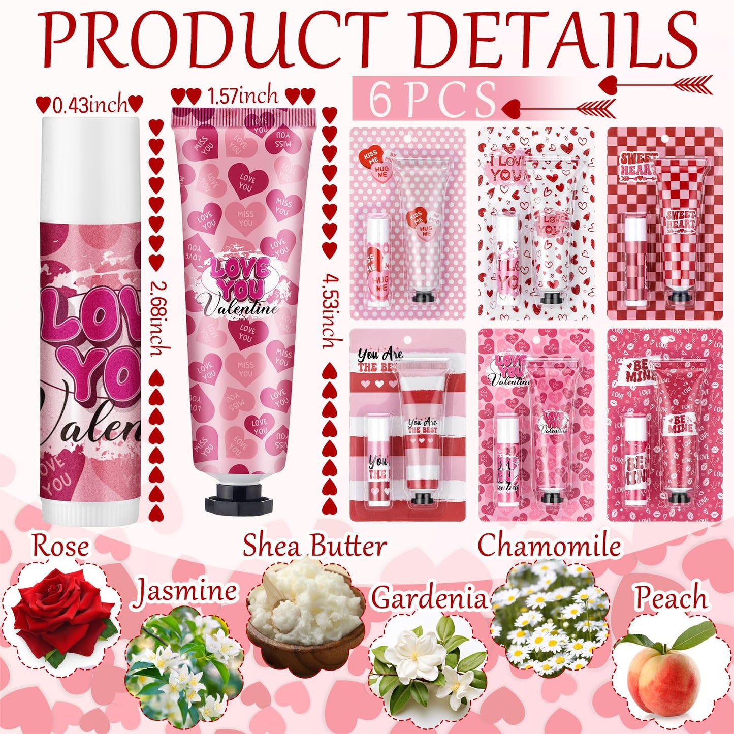 Loopeer 6 Sets Valentines Day Gift Set – Hand Cream & Lip Balm Bulk Gifts