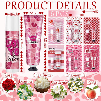 Loopeer 6 Sets Valentines Day Gift Set – Hand Cream & Lip Balm Bulk Gifts