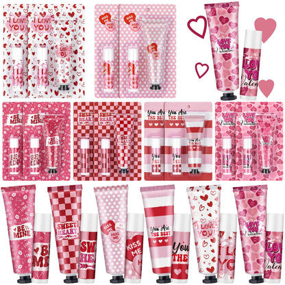 Loopeer 12-Set Valentine Hand Cream & Lip Balm Gifts | Bulk Galentine's Day & Valentine Party Favors
