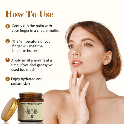 Lopeie Beef Tallow for Skin – Organic Grass-Fed Whipped Moisturizer with Honey Balm (Unscented)